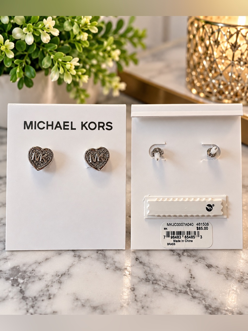 Michael Kors Heart MK Logo Stud Earrings
